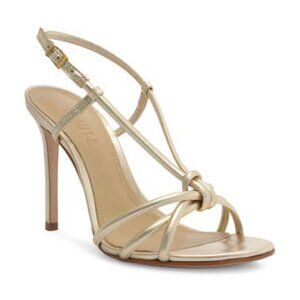 Schutz Kelsie Slingback Sandals Women's 7.5 B Metallic Gold Leather High Heels